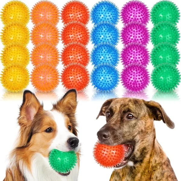 24 Pcs Spikey and Squeaky Dog Balls 3.5 Inch