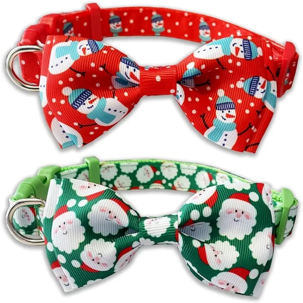 Christmas Dog Collar with Bow Tie 2 Pack
