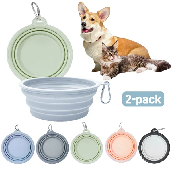 2 pcs Collapsible Pet Silicone Bowls with Carabiner